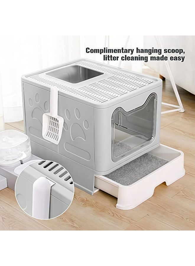 BLOOMING TIME Two-Way Foldable Drawer Type Cat Litter Box - Spacious Kitty Litter Tray with complementory Scoop and Drawer Design for Easy Cleaning and Convenience 51x41x38cm - Image 5